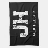 MINIMALIST WHITE TWO LETTER MONOGRAM NAME BLACK  キッチンタオル (縦)