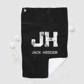 MINIMALIST WHITE TWO LETTER MONOGRAM NAME BLACK  ゴルフタオル (インサイチュ)