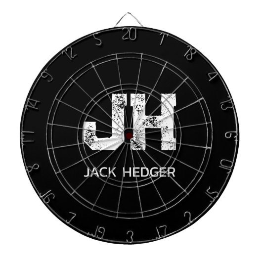 MINIMALIST WHITE TWO LETTER MONOGRAM NAME BLACK  ダーツボード (正面)