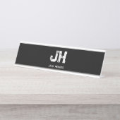 MINIMALIST WHITE TWO LETTER MONOGRAM NAME BLACK  デスクネームプレート (正面)