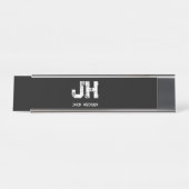 MINIMALIST WHITE TWO LETTER MONOGRAM NAME BLACK  デスクネームプレート (正面)