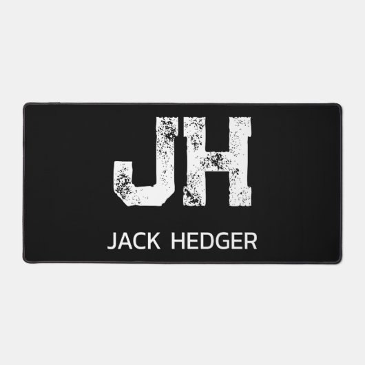 MINIMALIST WHITE TWO LETTER MONOGRAM NAME BLACK  デスクマット (正面)