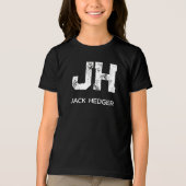 MINIMALIST WHITE TWO LETTER MONOGRAM NAME BLACK トライブレンドTシャツ (正面)