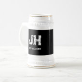 MINIMALIST WHITE TWO LETTER MONOGRAM NAME BLACK ビールジョッキ (正面左)
