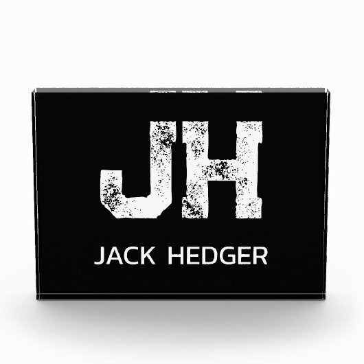 MINIMALIST WHITE TWO LETTER MONOGRAM NAME BLACK フォトブロック (正面)