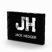 MINIMALIST WHITE TWO LETTER MONOGRAM NAME BLACK フォトブロック (右)
