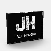 MINIMALIST WHITE TWO LETTER MONOGRAM NAME BLACK フォトブロック (左)