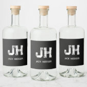 MINIMALIST WHITE TWO LETTER MONOGRAM NAME BLACK リキュールボトルラベル (ボトル)