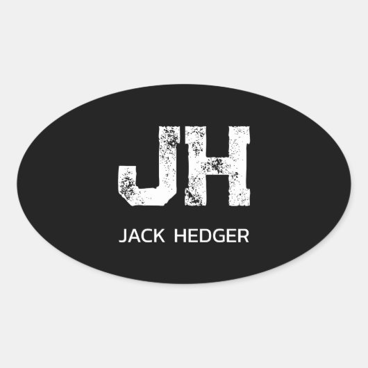 MINIMALIST WHITE TWO LETTER MONOGRAM NAME BLACK 楕円形シール (正面)