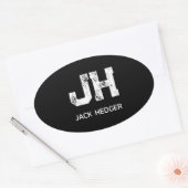 MINIMALIST WHITE TWO LETTER MONOGRAM NAME BLACK 楕円形シール (封筒)