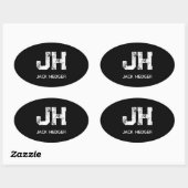 MINIMALIST WHITE TWO LETTER MONOGRAM NAME BLACK 楕円形シール (シート)