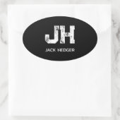 MINIMALIST WHITE TWO LETTER MONOGRAM NAME BLACK 楕円形シール (バッグ)