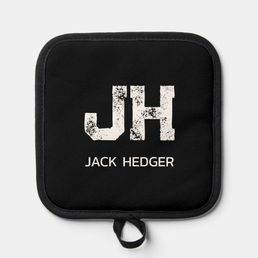 MINIMALIST WHITE TWO LETTER MONOGRAM NAME BLACK 鍋敷き (正面)