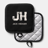 MINIMALIST WHITE TWO LETTER MONOGRAM NAME BLACK 鍋敷き (正面/裏面)