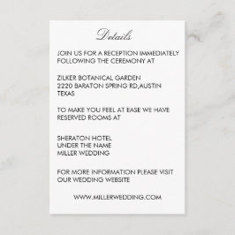 Minimalist White Wedding Details Enclosure Card エンクロージャーカード