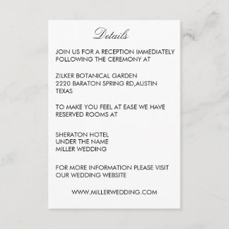 Minimalist White Wedding Details Enclosure Card エンクロージャーカード