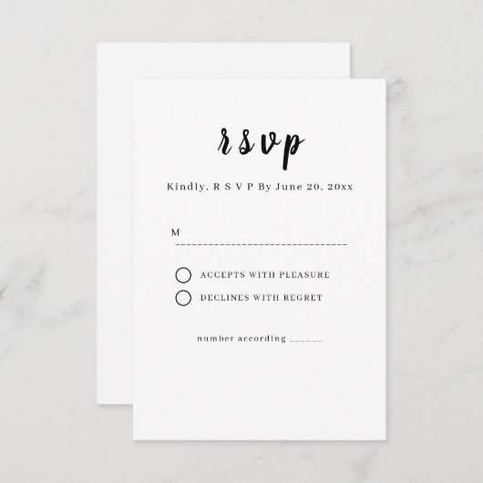 Minimalist White Wedding RSVP Card (正面/裏面)