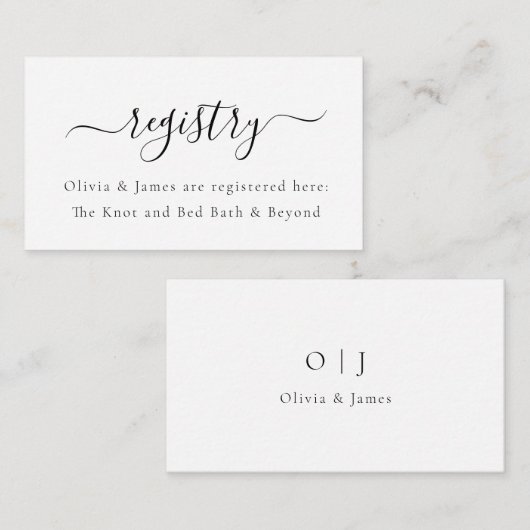 Minimalist White Wedding Shower Gift Registry エンクロージャーカード (正面/裏面)