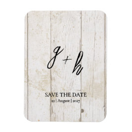 Minimalist White Wood Vintage Save Date Initials マグネット