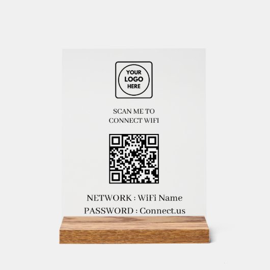 Minimalist Wi-Fi QR Network Tabletop Sign アクリルサイン (正面)