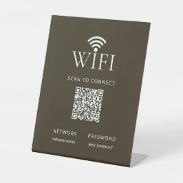 Minimalist WiFi Network Password QR Code Brown 台座サイン