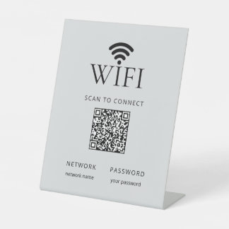 Minimalist WiFi Network Password QR Code Gray 台座サイン