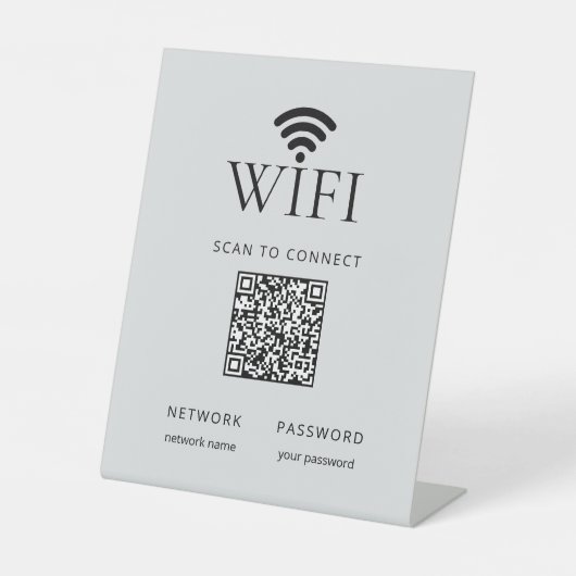 Minimalist WiFi Network Password QR Code Gray 台座サイン (正面)
