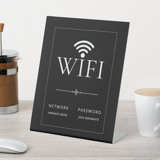 Minimalist Wifi Network Password Sign Black-Gray 台座サイン (インサイチュ)