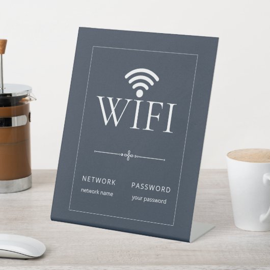 Minimalist Wifi Network Password Sign Dark Gray 台座サイン (インサイチュ)