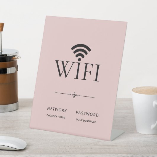 Minimalist Wifi Network Password Sign Light Pink 台座サイン (インサイチュ)