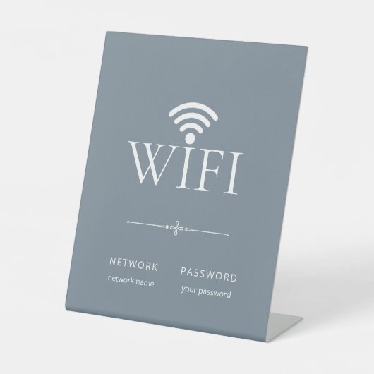 Minimalist Wifi Network Password Sign Muted Blue 台座サイン (正面)