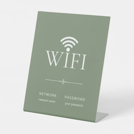 Minimalist Wifi Network Password Sign Muted Green 台座サイン (正面)