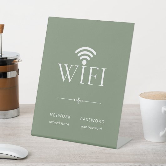 Minimalist Wifi Network Password Sign Muted Green 台座サイン (インサイチュ)