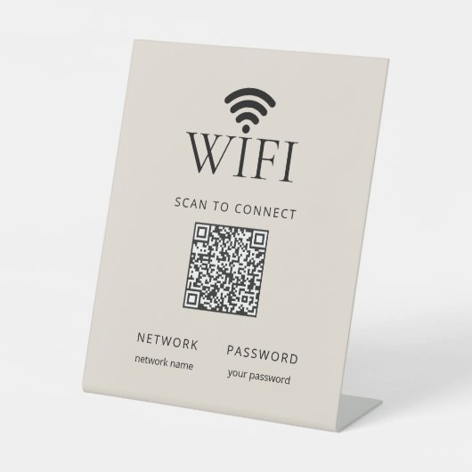 Minimalist WiFi Password Desk Sign QR Code Beige 台座サイン (正面)