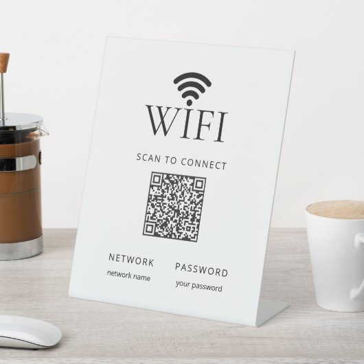 Minimalist WiFi Password Sign QR Code Black White 台座サイン (インサイチュ)