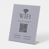 Minimalist WiFi Password Sign QR Code Muted Blue 台座サイン (正面)