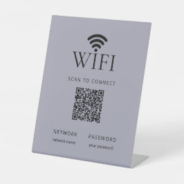 Minimalist WiFi Password Sign QR Code Muted Blue 台座サイン