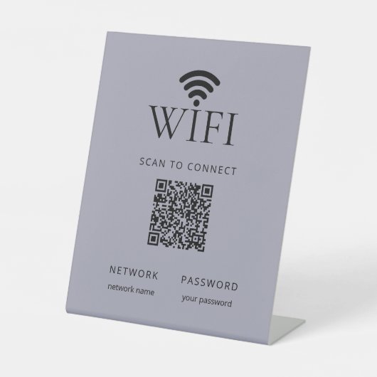 Minimalist WiFi Password Sign QR Code Muted Blue 台座サイン (正面)