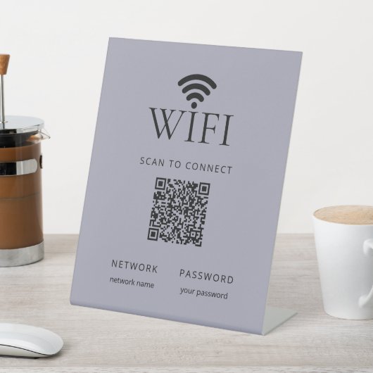 Minimalist WiFi Password Sign QR Code Muted Blue 台座サイン (インサイチュ)
