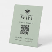 Minimalist WiFi Password Sign QR Code Sage Green 台座サイン (正面)