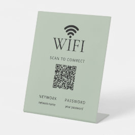 Minimalist WiFi Password Sign QR Code Sage Green 台座サイン