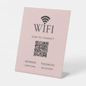 Minimalist WiFi Password Sign with QR Code Pink 台座サイン (正面)