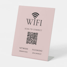 Minimalist WiFi Password Sign with QR Code Pink 台座サイン