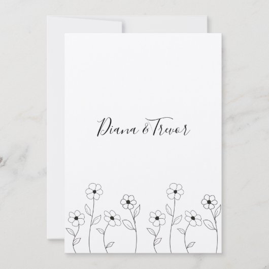 Minimalist Wild Flowers Wedding Monogram Design 招待状 (正面)