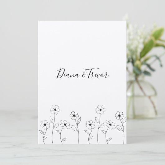 Minimalist Wild Flowers Wedding Monogram Design 招待状 (スタンド正面)