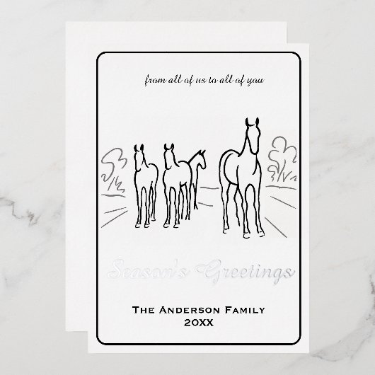 Minimalist Wild Horse Family Custom  箔シーズンカード (正面/裏面)