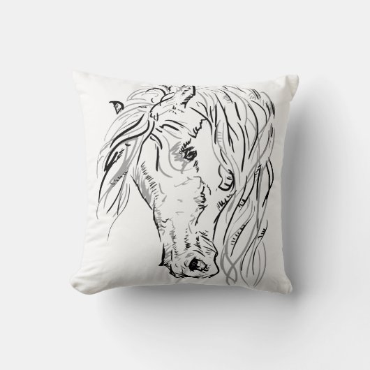 Minimalist Wild Horse Throw Pillow - Artistic Eque クッション (正面)