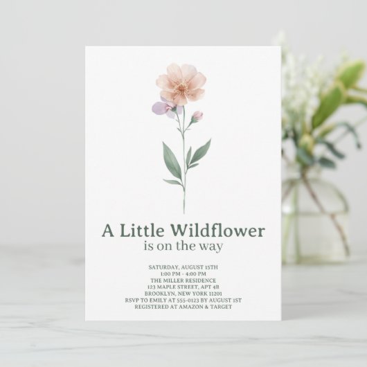 Minimalist Wildflower Baby Shower Invitation 招待状 (スタンド正面)