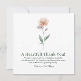 Minimalist Wildflower Baby Shower Thank You Card サンキューカード