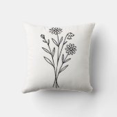 Minimalist Wildflower Botanical Bouquet Line Art クッション (裏面)